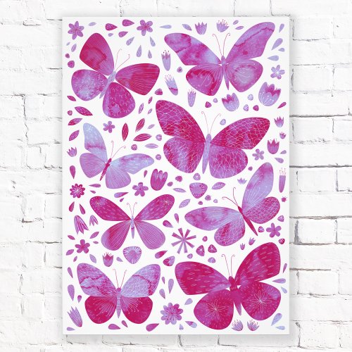 Butterflies Watercolor Magenta Pink Photo Print