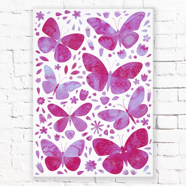 Butterflies Watercolor Magenta Pink Photo Print (Magenta pink butterfly watercolor photo print)