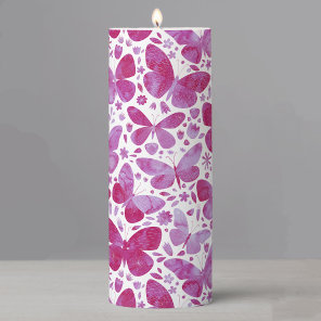Butterflies Watercolor Magenta Pink Pillar Candle