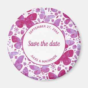 Butterflies Watercolor Magenta Pink Save the Date Magnet