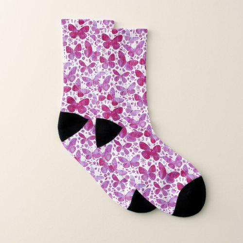 Butterflies Watercolor Magenta Pink Socks