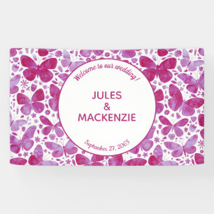 Butterflies Watercolor Magenta Pink Wedding Banner
