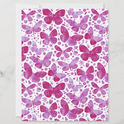 Butterflies Watercolor Magenta Scrapbook Paper