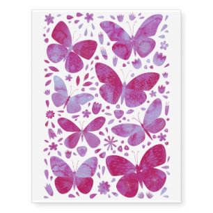 Butterflies Watercolor Magenta Temporary Tattoos
