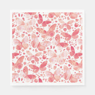 Butterflies Watercolor Modern Coral Pink Napkins