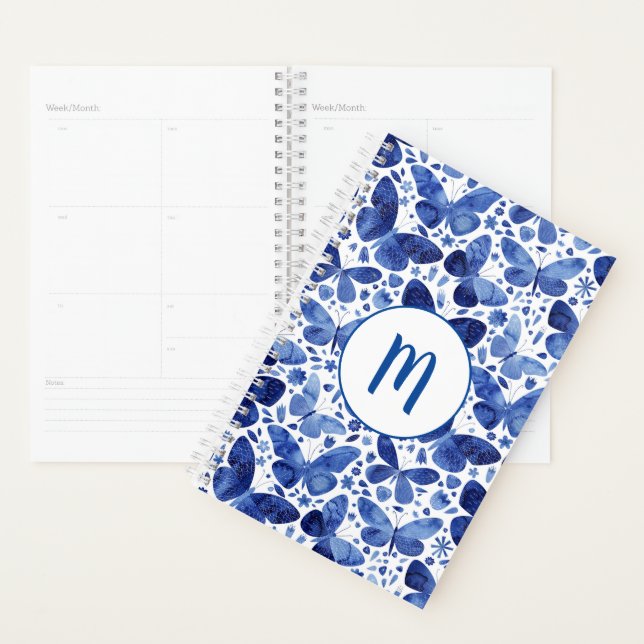 Butterflies Watercolor Monogram Blue Planner (Display)