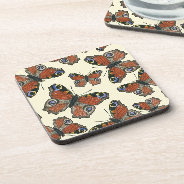 Butterflies watercolor pattern beverage coaster (Left Side)