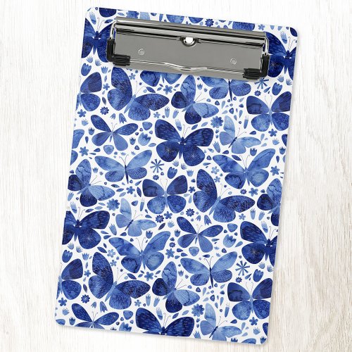 Butterflies Watercolor Pattern Blue Mini Clipboard