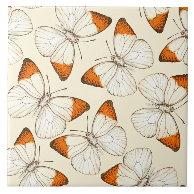 Butterflies watercolor pattern ceramic tile (Front)