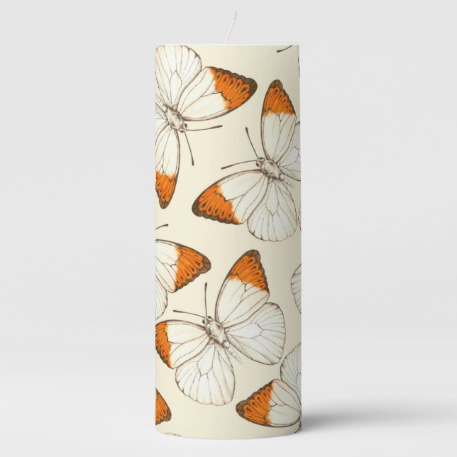 Butterflies watercolor pattern pillar candle (Front)