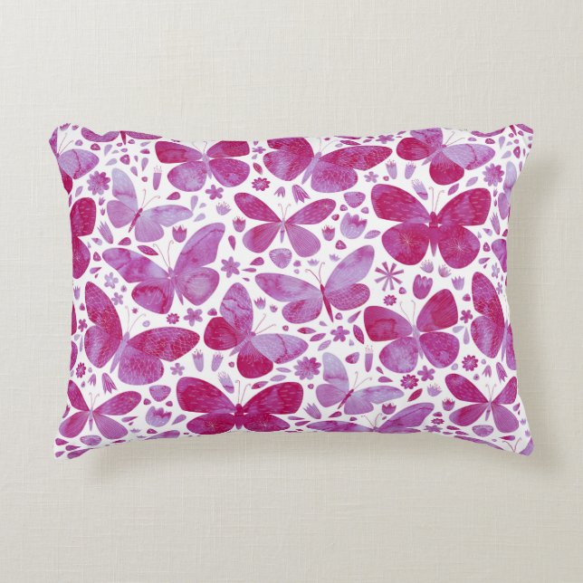 Butterflies Watercolor Pattern Pink Accent Pillow (Front)