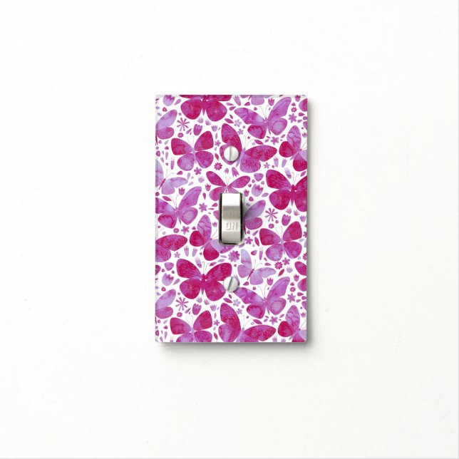 Butterflies Watercolor Pattern Pink Light Switch Cover (In Situ)