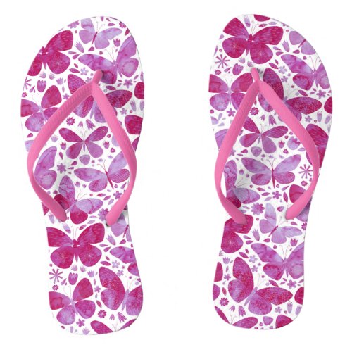 Butterflies Watercolor Pink flip flops