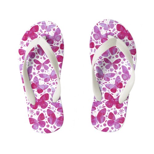 Butterflies Watercolor Pink kids flip flops