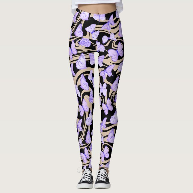 Butterflies Watercolor purple Leggings  (Front)