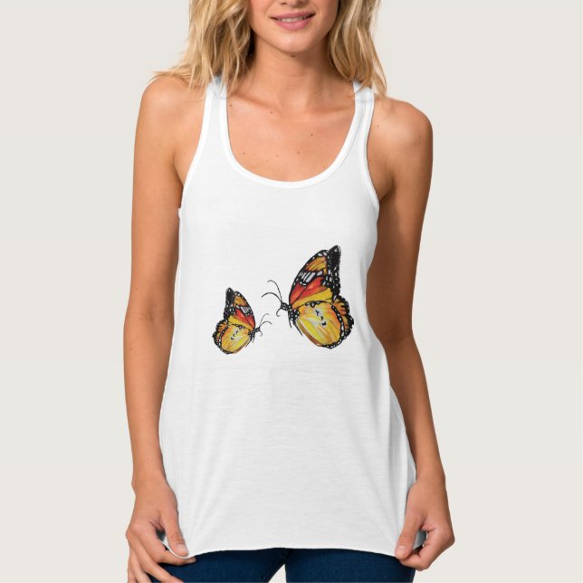 Butterflies watercolor summer time Tank Top, White (Front)