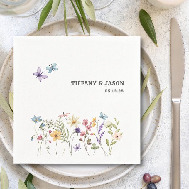 Butterflies Watercolor Wildflower Floral Wedding  Napkins (Creator Uploaded)