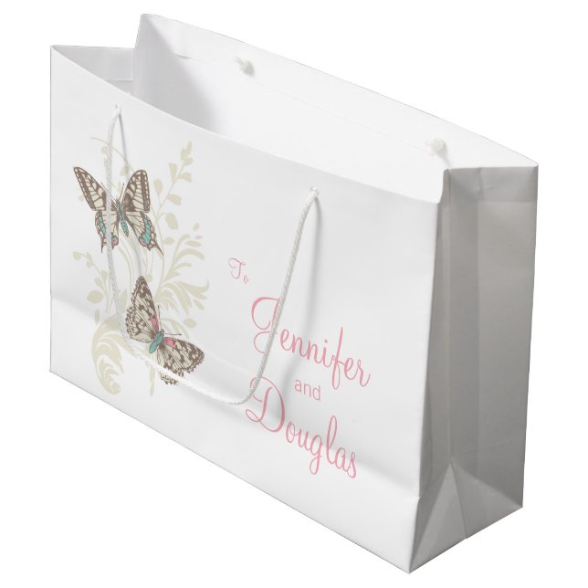 Butterflies wedding bride and grooms gift bag (Front Angled)
