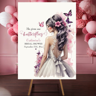 Butterflies Wedding Gown Bridal Shower Welcome  Foam Board