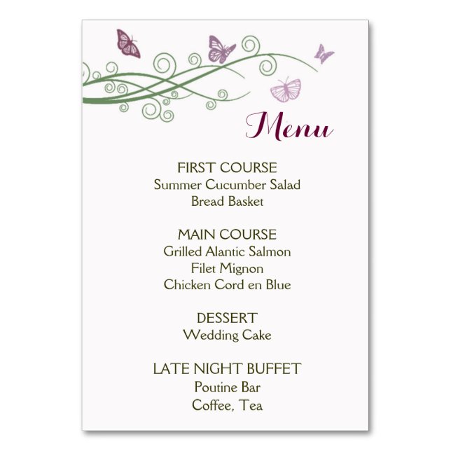 Butterflies Wedding Menu Table Number (Front)