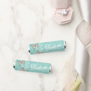 Butterflies wedding thank you aqua brown breath savers® mints