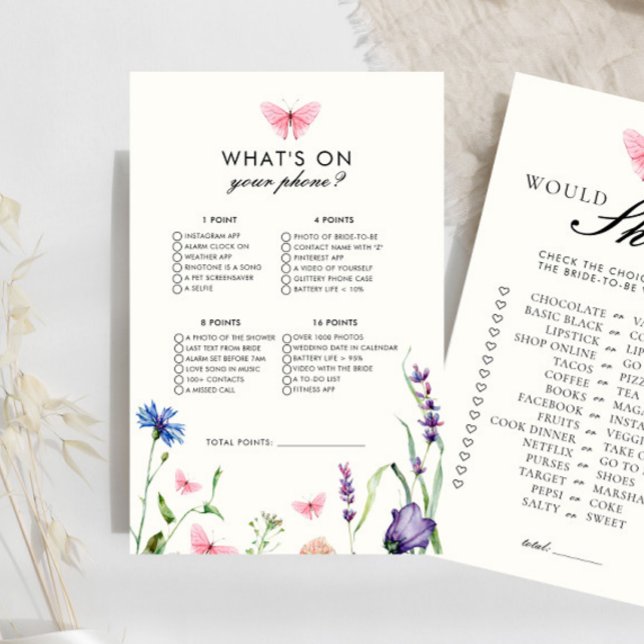 Butterflies What On Your Phone Bridal Shower Game (Creator Uploaded)