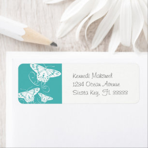 Butterflies White On Teal Green Pattern Label
