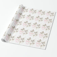 Butterflies white pink wedding favor thank you
