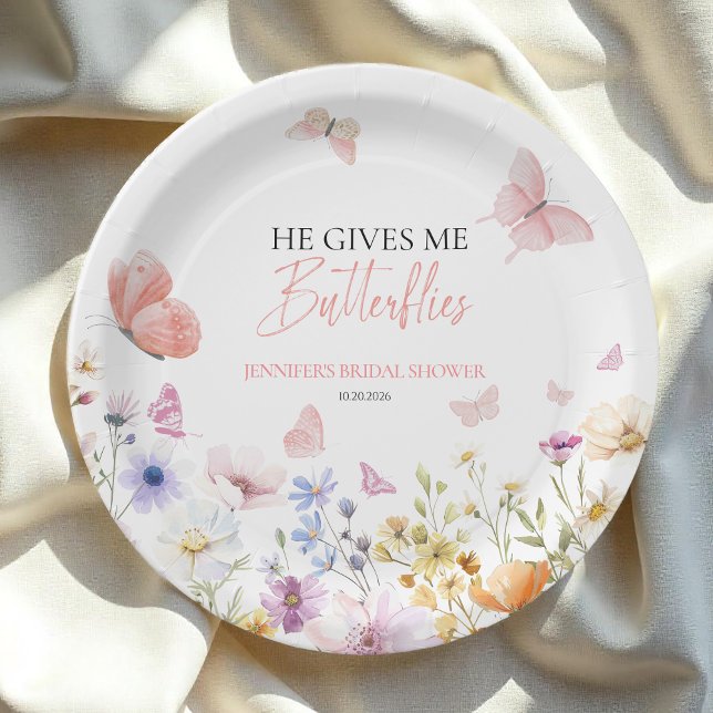Butterflies Wildflower Bridal Shower Paper Plates (Creator Uploaded)