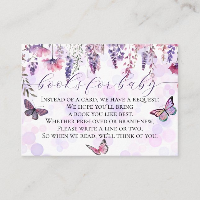 Butterflies Wildflowers Baby Shower Books for Baby Enclosure Card (Front)