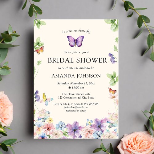 Butterflies  Wildflowers Bridal Shower Invitation