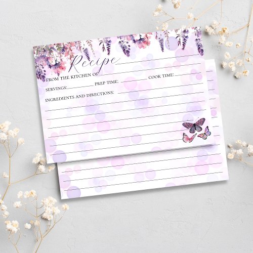 Butterflies Wildflowers Bridal Shower Recipe Card