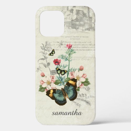 Butterflies Wildflowers Ephemera Customized iPhone 12 Case