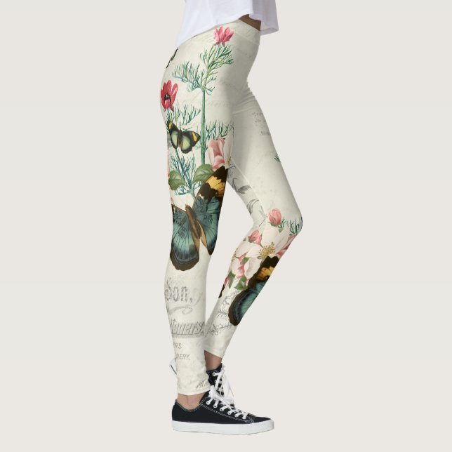 Butterflies Wildflowers Ephemera Romantic Vintage Leggings (Right)