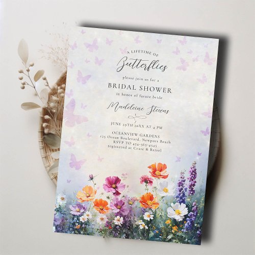 Butterflies Wildflowers Lilac Garden Bridal Shower Invitation
