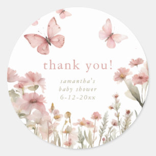 Butterflies wildflowers spring baby shower floral classic round sticker