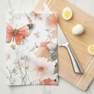 Butterflies Wildflowers Watercolor Elegant Kitchen Towel