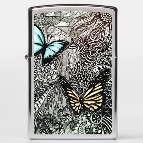 Butterflies with Black and White Design Zippo Lighter