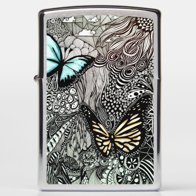 Butterflies with Black and White Design Zippo Lighter (Front)