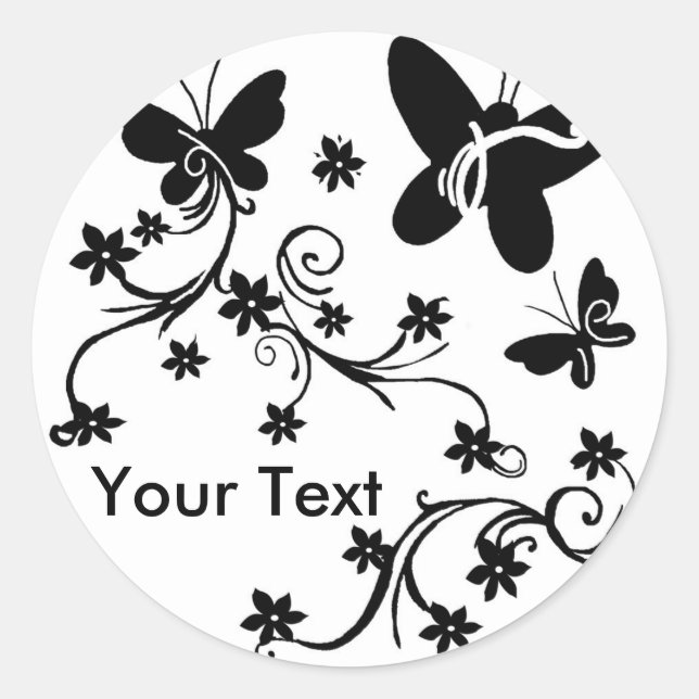 Butterflies with flowers  black n white stickers (Front)