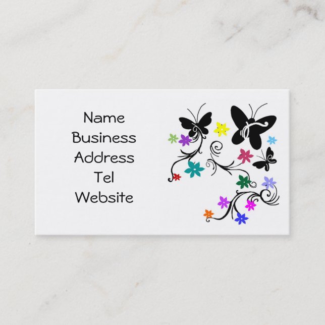 Butterflies with flowers in color, Business cards (Front)