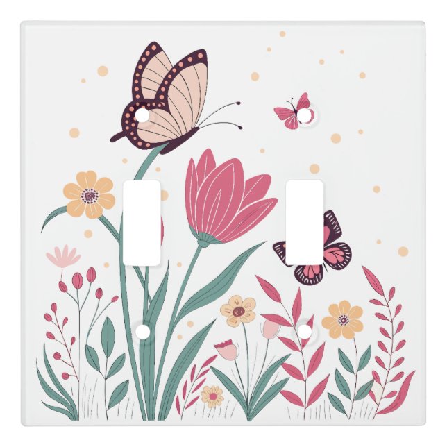 Butterflies with Pink Tulips and Yellow Daisies Light Switch Cover (Front)