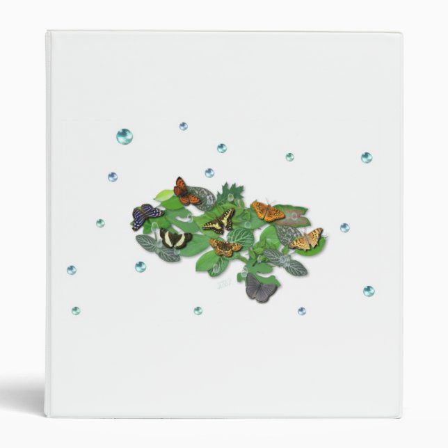 Butterflies with sheets, rain drop, pearls 3 ring binder (Front)