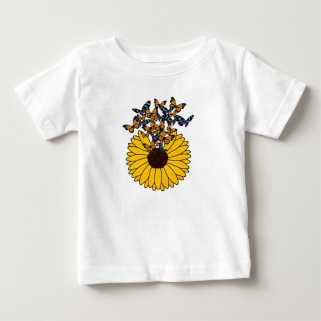 Butterflies with Sunflower Baby T-Shirt (Front)