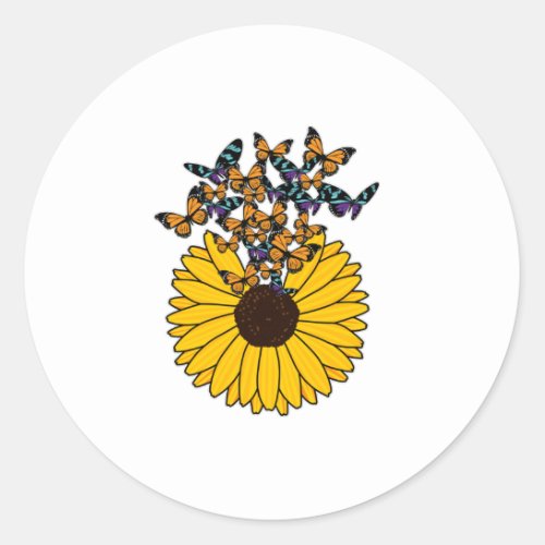 Butterflies with Sunflower Classic Round Sticker