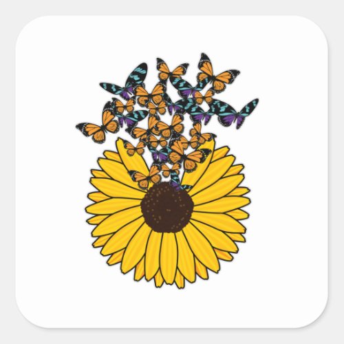 Butterflies with Sunflower Square Sticker