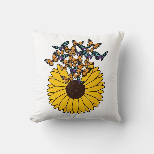 Butterflies with Sunflower Throw Pillow (Front)