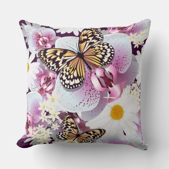 Butterflies With White And Purple Flowers Throw Pillow (Front)