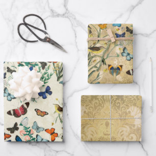 Butterflies Wrapping Paper Flat Sheet Set of 3