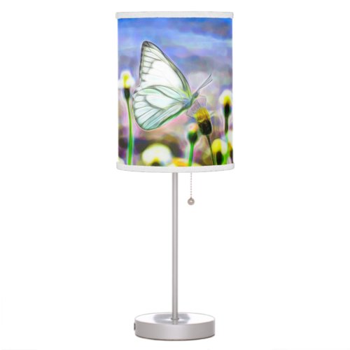 Butterflies Yellow Flowers Blue Sky Springtime Table Lamp